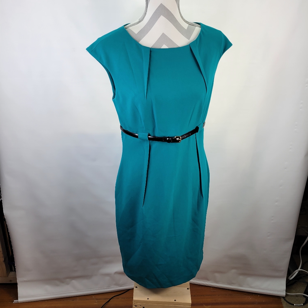 Nwt Calvin Klein Teal Dress Is Greener Than It Looks Color Evergreen Belted S 8